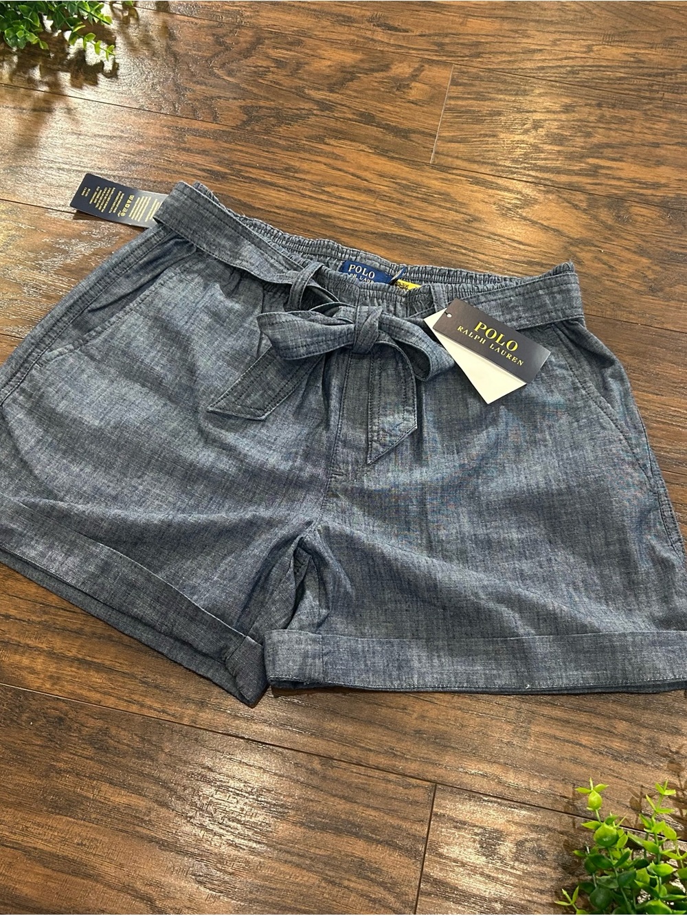 POLO Ralph Lauren Women’s Chambray Blue High-Waist Tie Shorts Size Small